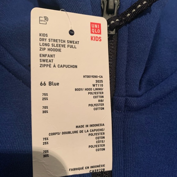 NWT Uniqlo kids long sleeve full zip hoodie blue - Picture 3 of 4